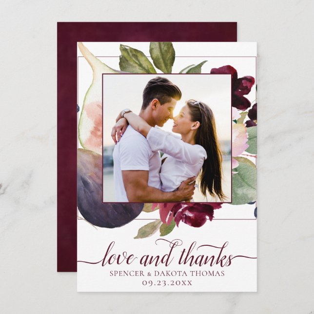 Blooming Figs | Moody Rustic Elegante Floral Foto Dankeskarte (Vorne/Hinten)