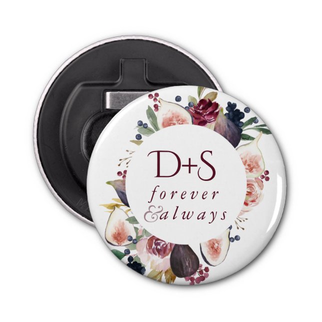Blooming Figs | Moody Rustic Monogram Wreath Flaschenöffner (Vorderseite)