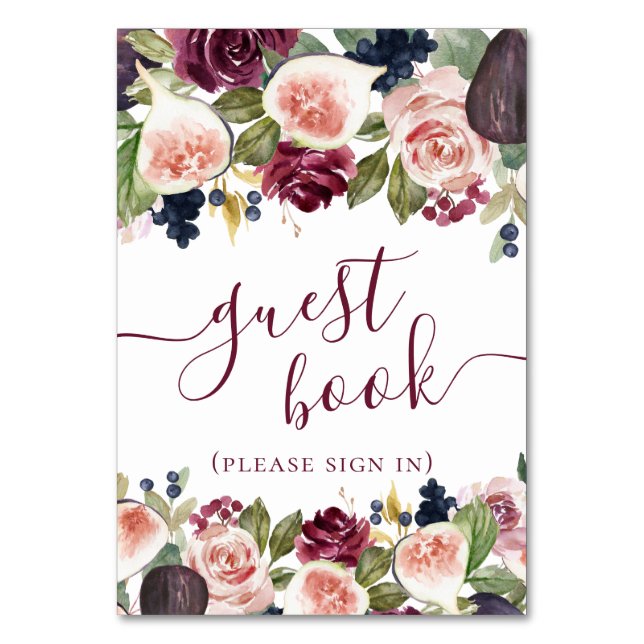 Blooming Figs | Rustikales Elegantes Wasserfarben Tischnummer (Vorderseite)