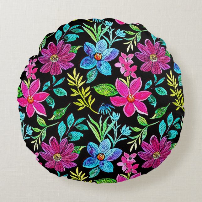 Blooming flower garden chic floral foliage  rundes kissen (Vorderseite)