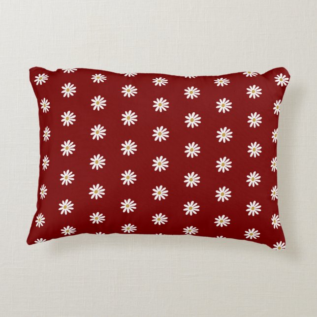 Blooming Flower Pattern Dark Red Accent Pillow Dekokissen (Rückseite)