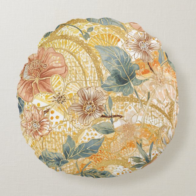  Blooming Flowers and Yellow Peach Design Art Rundes Kissen (Vorderseite)