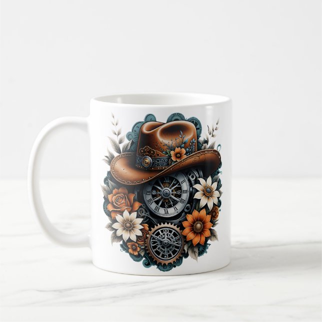 Blooming Gears: Steampunk Cowboy Stil. Kaffeetasse (Links)
