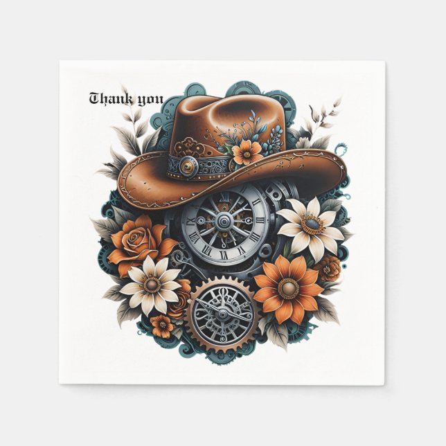 Blooming Gears: Steampunk Cowboy Stil. Serviette (Vorderseite)