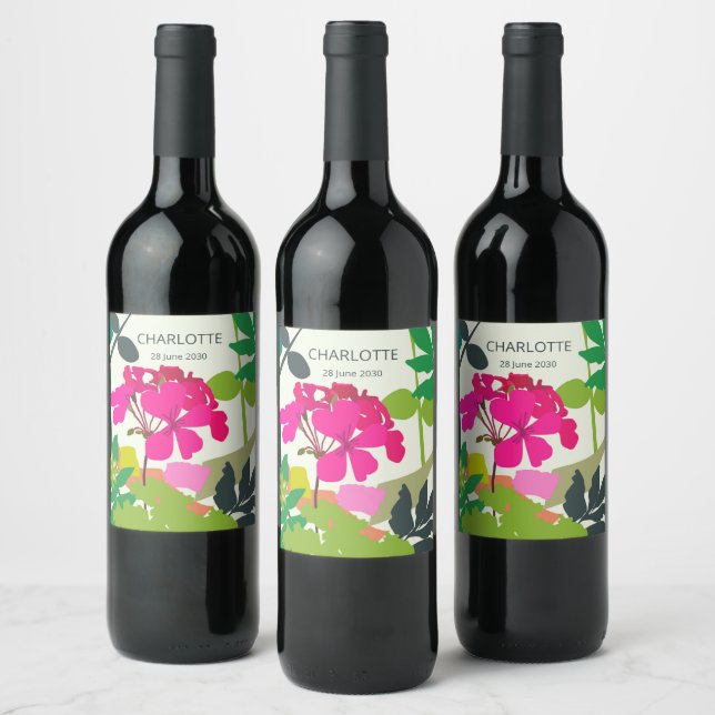 Blooming Geraniums Florist Garden Party Weinetikett (Flaschen)