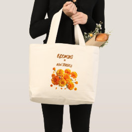 BLOOMING IN NJ, MARIGOLD FLORAL CANVAS TOTE JUMBO STOFFBEUTEL