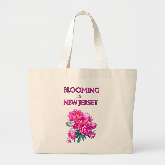 BLOOMING IN NJ , PINK PEONIES FLORAL CANVAS TOTE JUMBO STOFFBEUTEL (Vorne)