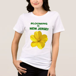 BLOOMING IN NJ,YELLOW HISBISCUS WHITE SHORT SLEEVE Tri-Blend SHIRT