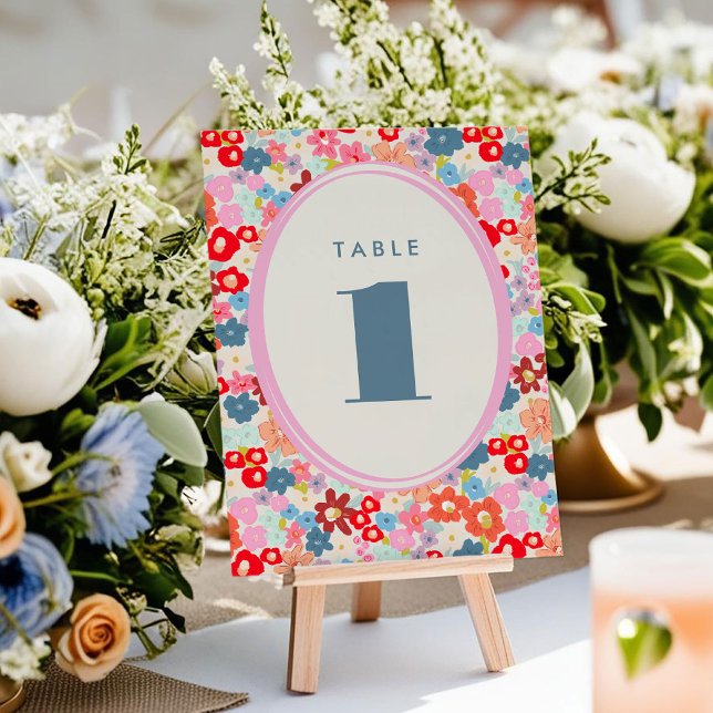 Blooming Joy Bold Bright Floral Tischnummer (Blooming Joy Bold Bright Floral Table Number Card)
