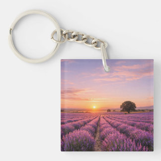 Blooming Lavender Field at Golden Sunset Provence Schlüsselanhänger