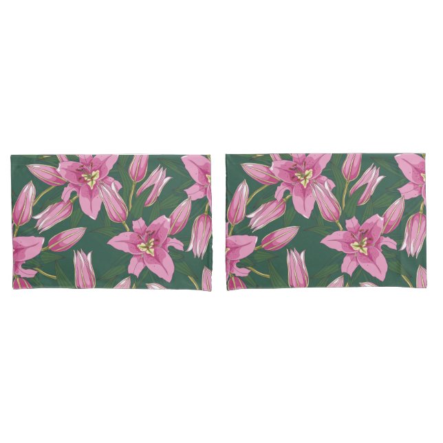 Blooming Lilies in Deep Green Kissenbezug (Vorderseite-Set)