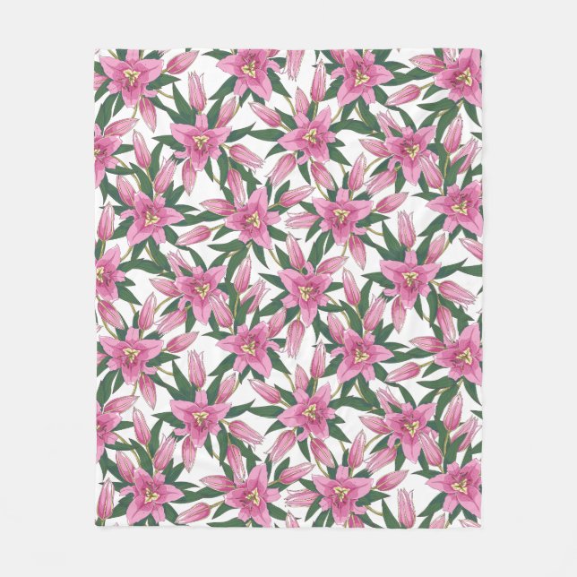Blooming Lilies in Pastel Pink on White Fleecedecke (Vorderseite)
