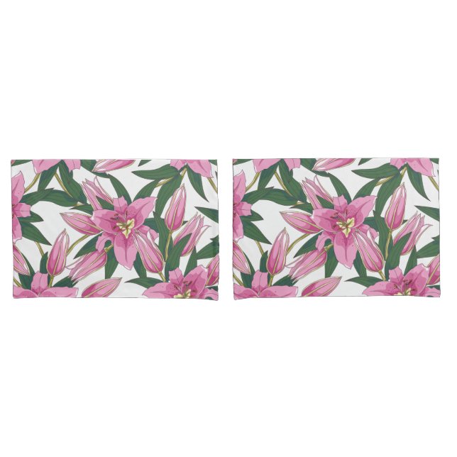 Blooming Lilies in Pastel Pink on White Kissenbezug (Vorderseite-Set)
