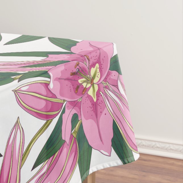 Blooming Lilies in Pastel Pink on White Tischdecke (Beispiel)