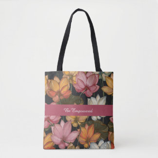 Blooming Lotus Water Lilies on Charcoal Black