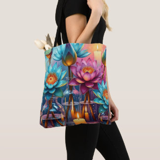 Blooming Lotus Watercolor Tote Bag - Vibraning Art