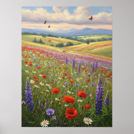 Blooming Meadow Landscape Painting Art Poster