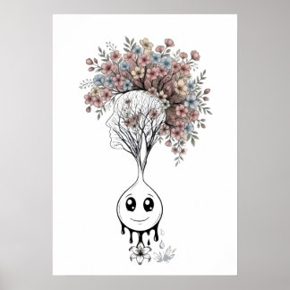 Blooming Mind- Modern Surrealist Floral Art Poster