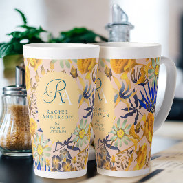 Blooming Mystical Floral Monogram Beige Latte Tass Milchtasse
