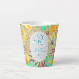Blooming Mystical Floral Monogram Grey Latte Mug Milchtasse