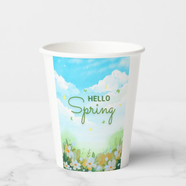 Blooming Paper Cups für Party: Hallo Frühling Pappbecher (Vorderseite)