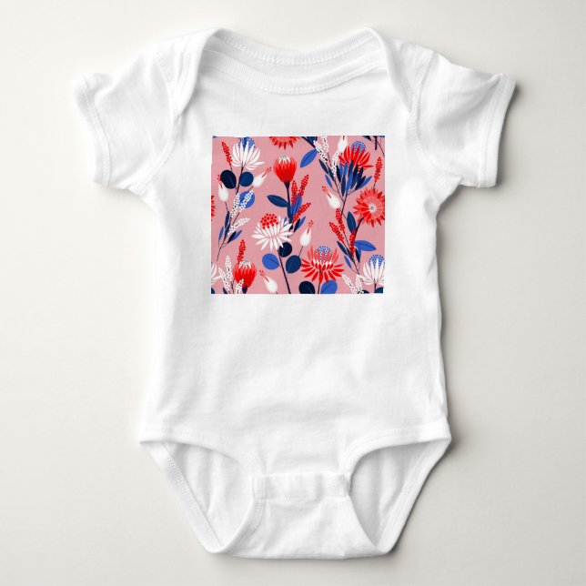 Blooming Protea: Botanisches Gartenmuster Baby Strampler (Vorderseite)
