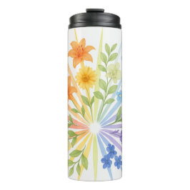 Blooming Radiance – Water Bottle with Rainbow Flow Thermosbecher