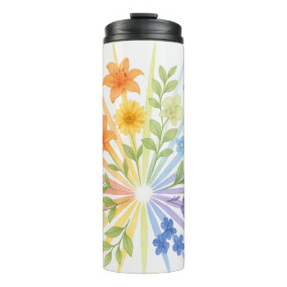 Blooming Radiance – Water Bottle with Rainbow Flow Thermosbecher