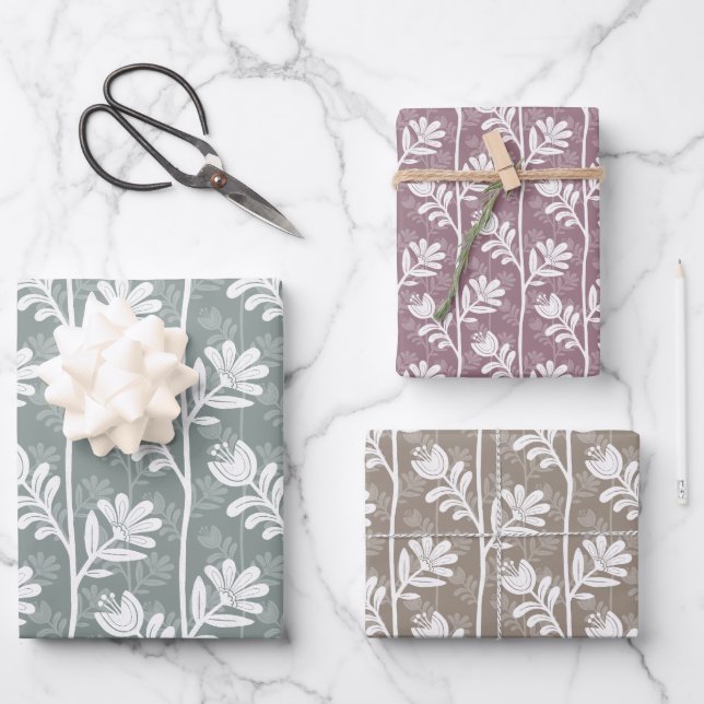 Blooming Rhythm Floral Silhouette - multicilored Geschenkpapier Set (Vorderseite)