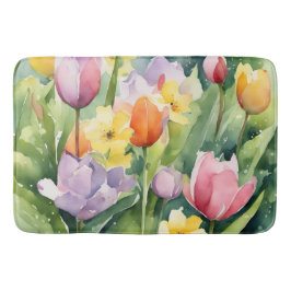 Blooming Tulips in watercolors Badematte