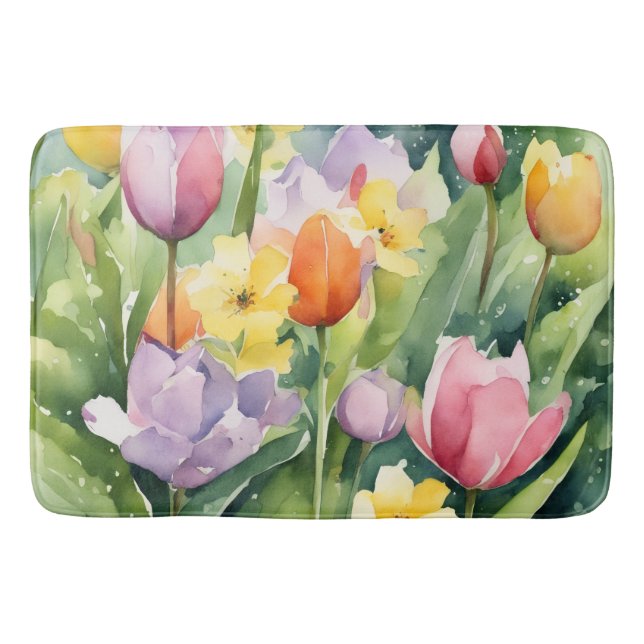 Blooming Tulips in watercolors Badematte (Vorderseite)