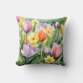Blooming Tulips in watercolors Kissen