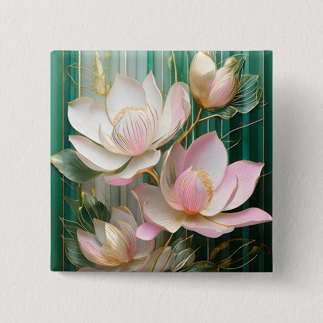 Blooming Wallpaper Japanisch Magnolia Art Button (Vorderseite)