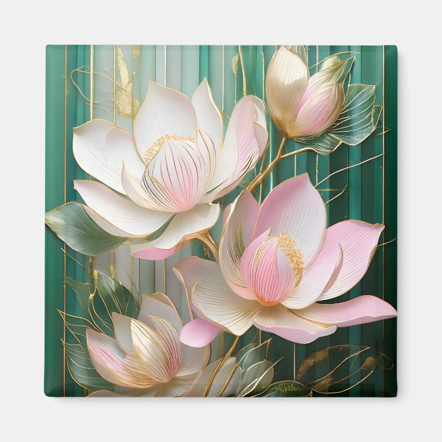 Blooming Wallpaper Japanisch Magnolia Art Magnet (Vorne)