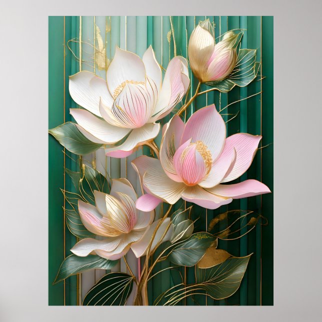 Blooming Wallpaper Japanisch Magnolia Art Poster (Vorne)