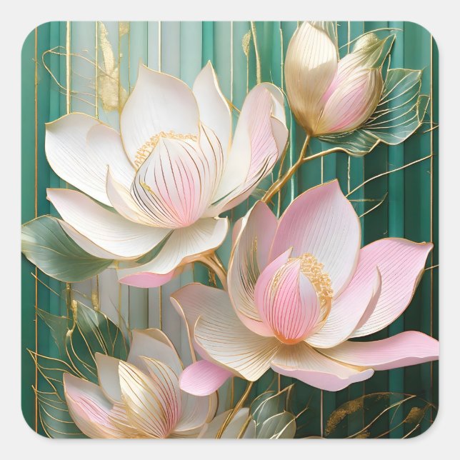 Blooming Wallpaper Japanisch Magnolia Art Quadratischer Aufkleber (Vorderseite)