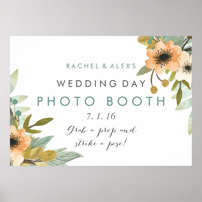 Blooming Watercolor Foto Booth Poster (Vorne)