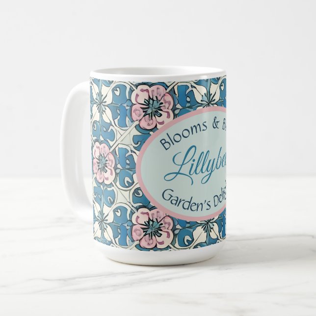 Blooms & Bliss - Gardner's Delight - Custom Text Kaffeetasse (Vorderseite Links)