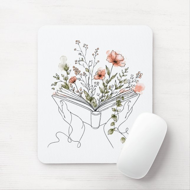 Blooms Book Botanische Linienkunst-Mauspad Mousepad (Mit Mouse)