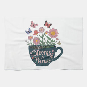 Blooms & Brews Design - Whimsische Florale Grafik Geschirrtuch