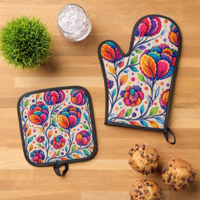 Bloomwave-Teppich Ofenhandschuh & Topflappen-Set (Oben Unten)