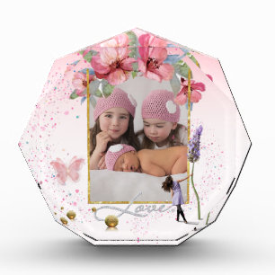 Bloque para fotos personalizado con flores y amor