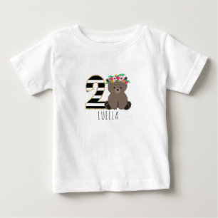 Bloral Baby Bear Stripes Zweites Geburtstags-Shirt T-shirt
