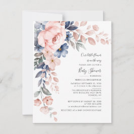 Bloral Baby Shower Pink Watercolor Script Grüne Einladung