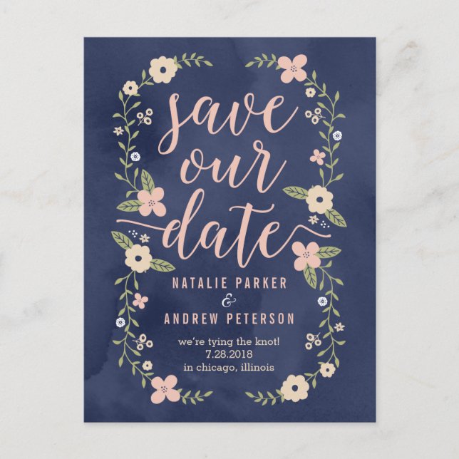 Bloral Beauty Editable Color Save the Date Card Ankündigungspostkarte (Vorderseite)