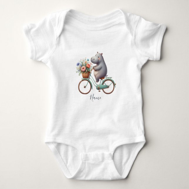 Bloral Bicycle Hippo Baby Bodysuit Baby Strampler (Vorderseite)