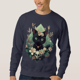 Bloral Black Cat Skull Pixel Art zu Halloween Sweatshirt