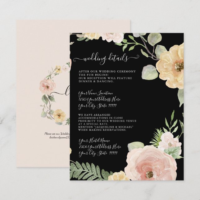 Bloral Boho Blush Mustard Foliage Hochzeitdetails Einladung (Vorne/Hinten)