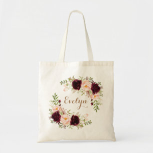 Bloral Burgundy Blush Greenery Gold Personalisiert Tragetasche