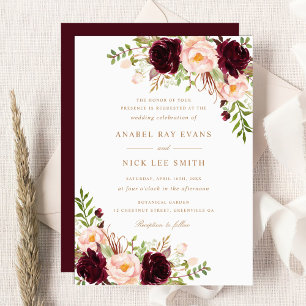 Bloral Burgundy Blush Moderne Elegante Hochzeit Einladung